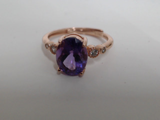 天然紫水晶純銀戒指