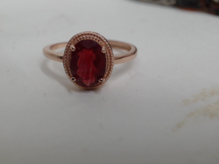 天然紅長石純銀戒指