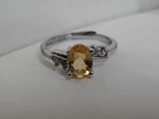 天然黃水晶純銀戒指